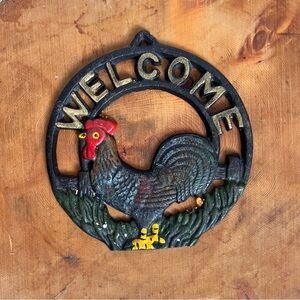 Iron Welcome‎ Rooster sign rustic cottage decoration